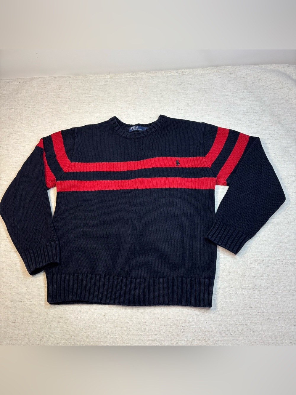 Polo by Ralph Lauren boy S Stripes Cotton Crewneck Sweater long sleeve navy red